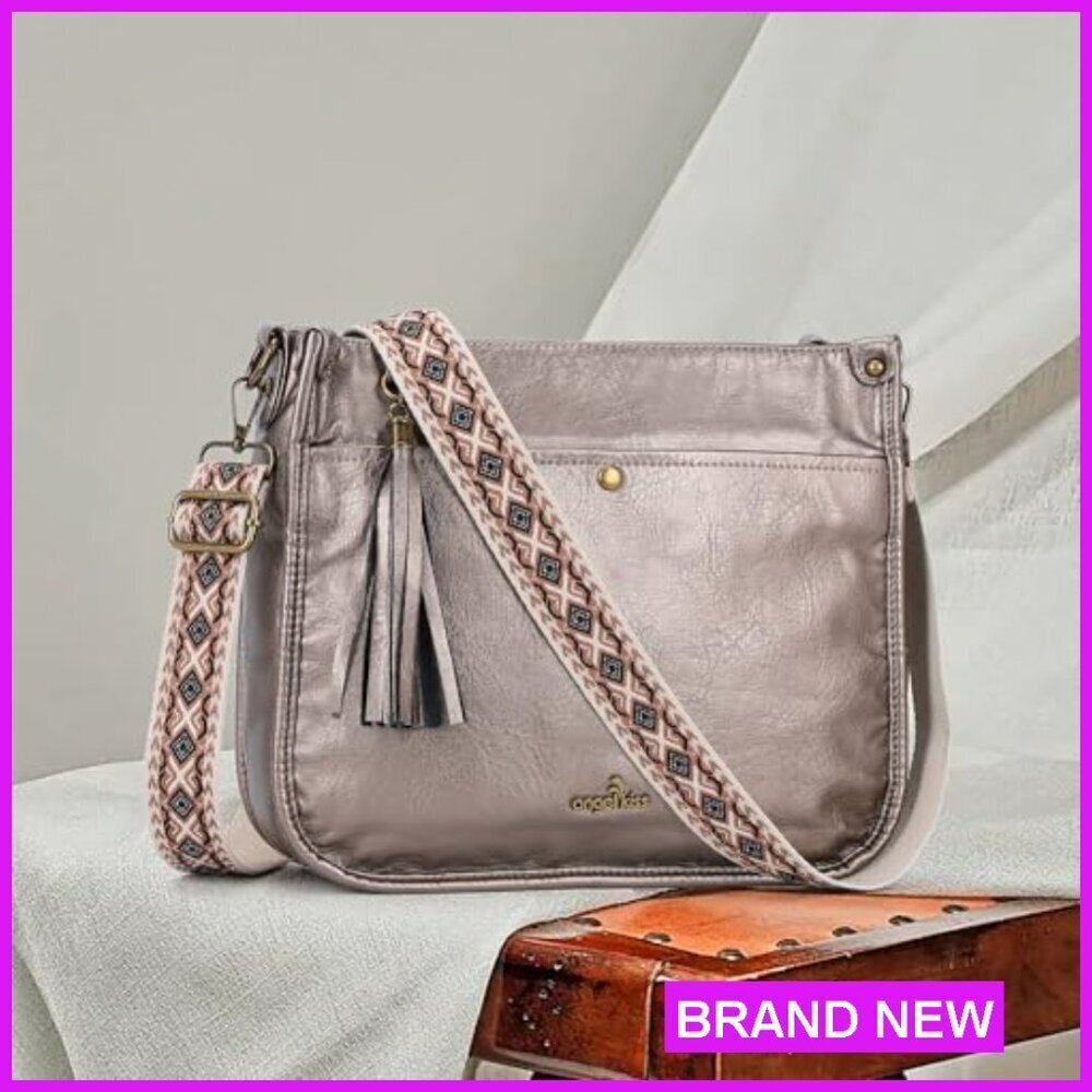 Vegan Leather Hobo Crossbody Bag with Guitar Strap Adjustable Tassel Purse - Picture 3 of 7